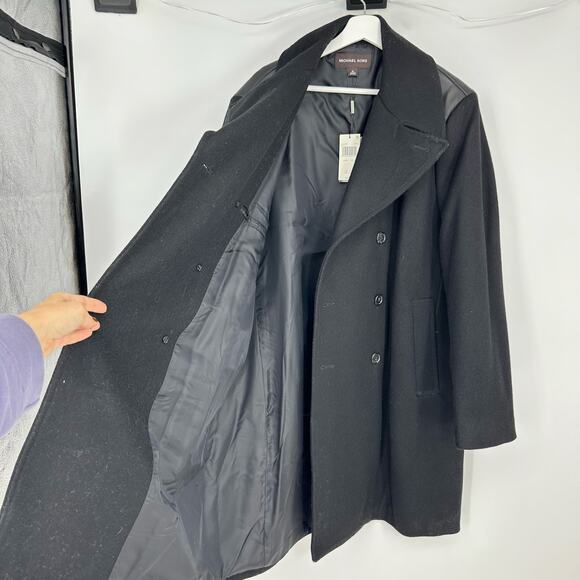 Michael Kors Men' Black Wool Double Breasted Trench Coat Size XL Classic $898 - Picture 3 of 12